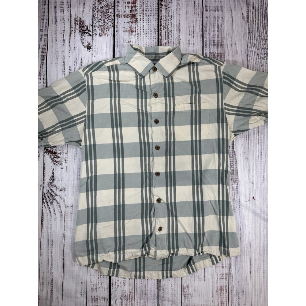 Tommy Bahama Shirt Men's Short Sleeve Silk White Tan Plaid Size Small
